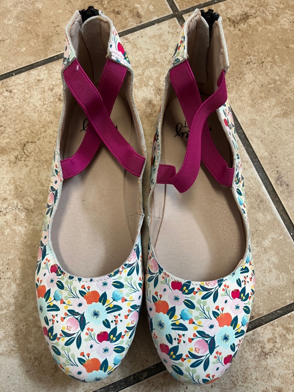 Monkey Feet Floral Ballet Flats with Magenta Cross Straps